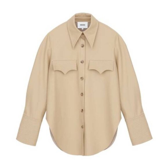 NEW Nanushka Elpi Vegan Leather Quilt Shirt Point Collar Western in Wax Yellow S - Picture 11 of 11